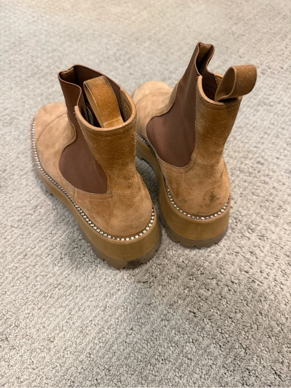 Jimmy Choo Suede Chelsea Boots in Tan - Rugged Slip-On Style